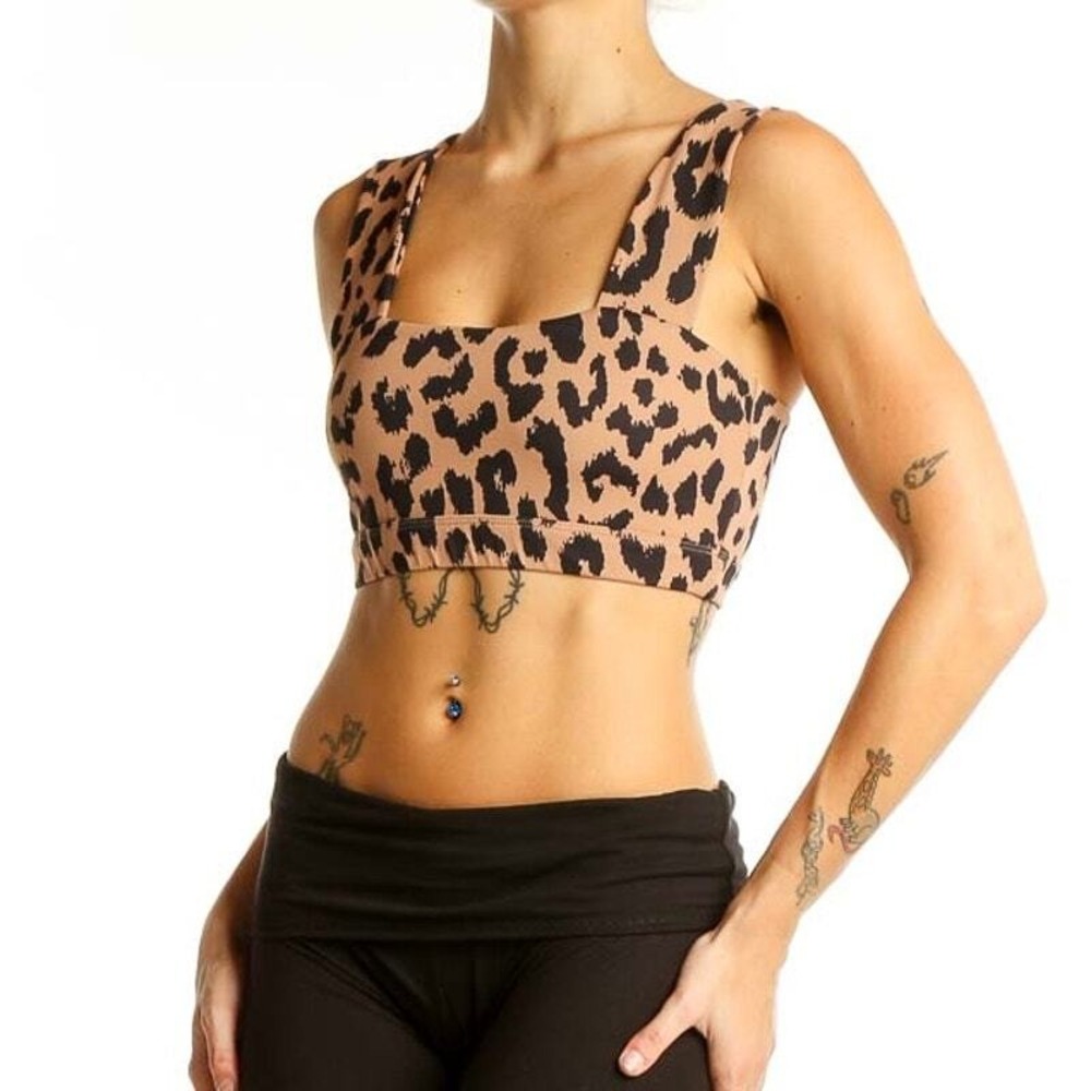 Allfenix Sports Bra Women Large Brown Leopard Print Activewear Square Neck